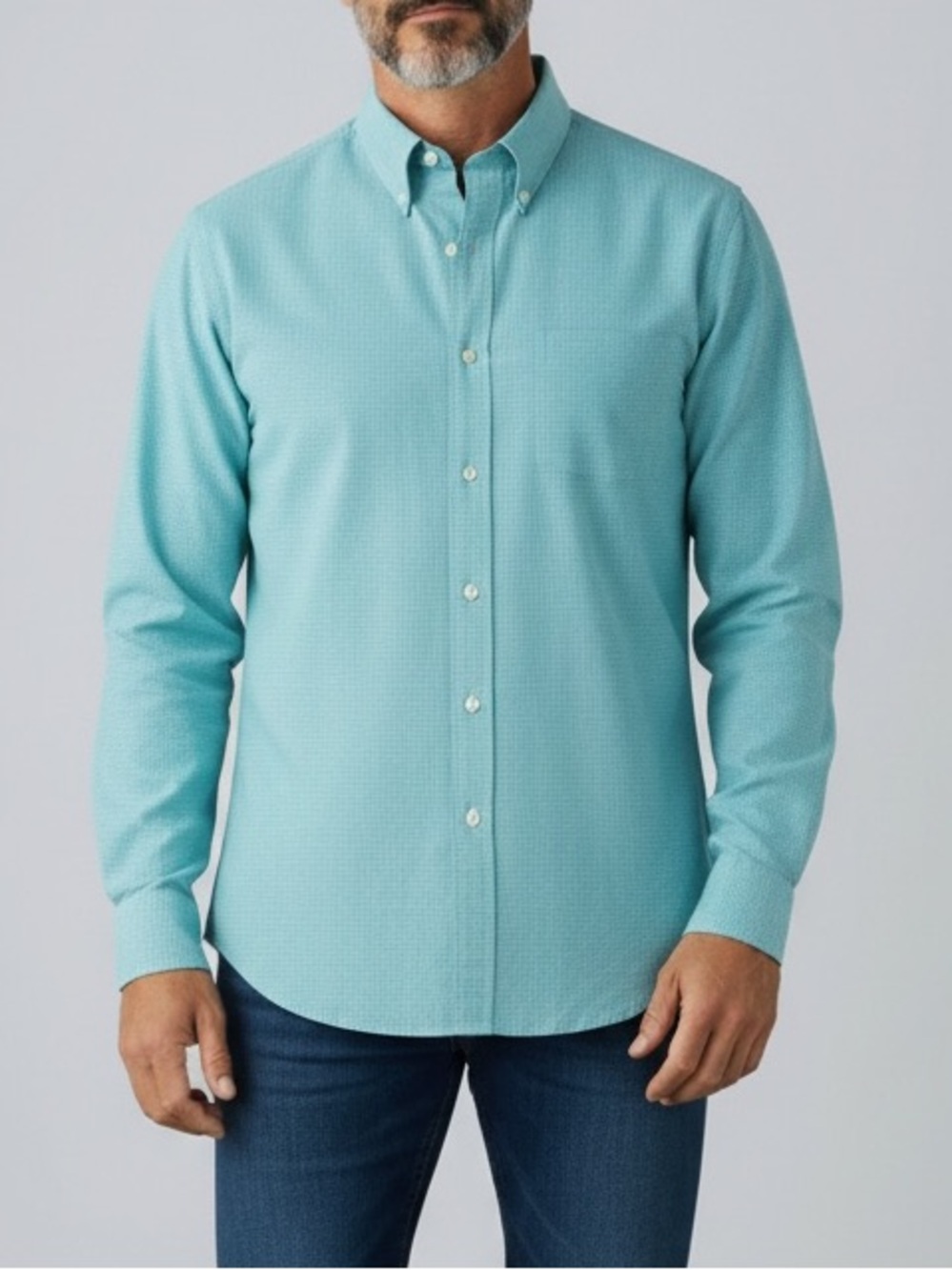Ralph Lauren Light Teal Micro-Check Button-Down Dress Shirt